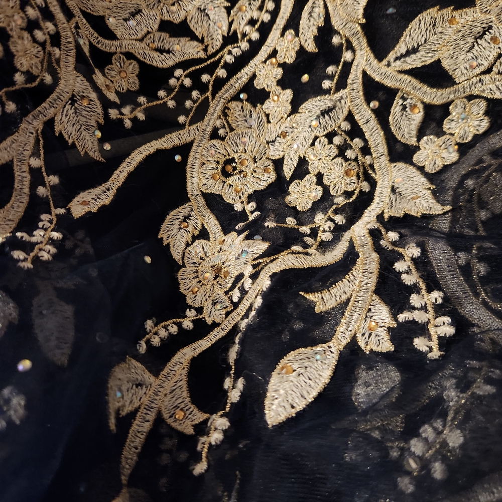 Elegant Navy and White Lace Evening Gown - Picture 5 of 6